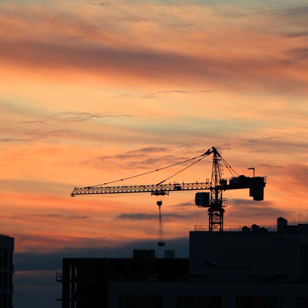 A beautiful shot of a silhouette of a crane during the sunset